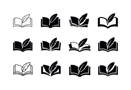 Creative Literature Icons. Literature and writing sections for creative minds. Icon set. Set Logo of Literature and writing sections for creative minds: open
