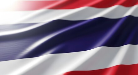 Fototapeta premium Waving Thai flag with red, white, and blue stripes representing the nation's colors.
