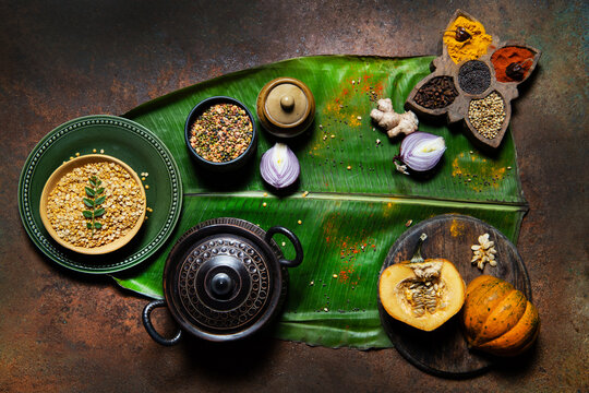Lentil on banana leaf 