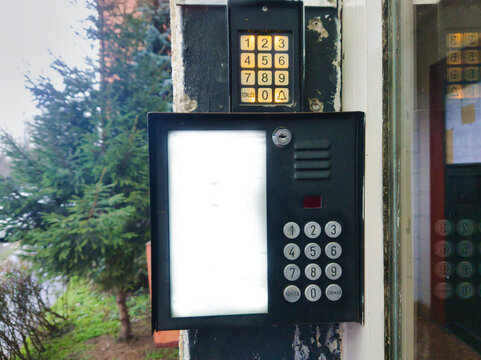 Panelhaz Apartment Intercom System Ors Vezer Tere Zuglo Budapest Hungary Dual Keypad Security Entrance for Residential Housing Block Urban Infrastructure Detail