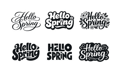 Fototapeta premium Spring Lettering Variations. Spring greeting card. Set lettering. harmonious lettering variations of the same emblematic concept, each with different artistic