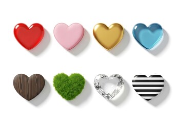 Set of Colorful Hearts with Different Textures and Patterns