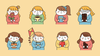 Fototapeta premium Cute Diverse Children Holding Various Objects and Items.