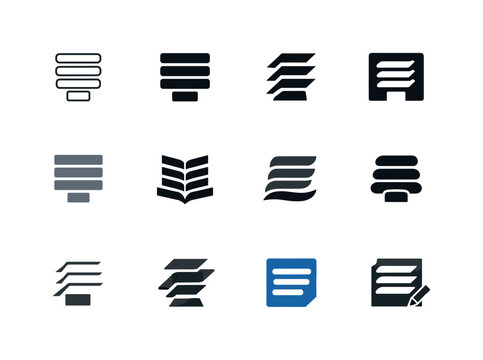 Composition Icon Variations. Composition in writing. Icon set. Set Logo of Composition in writing: stacked paragraphs layout. harmonious logo variations of the