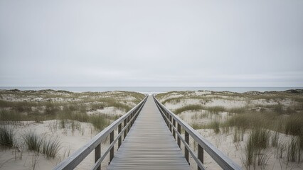 Minimal Coastal Boardwalk Leading to Horizon