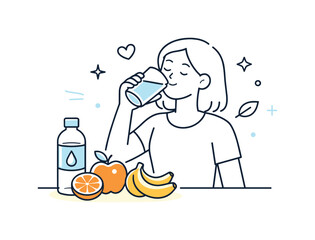 Hydration and Nutrition. Industrial living room interior. A cozy scene with a leather sofa, metal coffee table, factory-style lamps, and exposed pipes. Warm