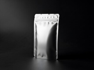 Shiny Silver Foil Pouch Packaging on Black Background
