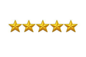 Fototapeta premium Five glossy gold stars arranged in a row, symbolizing excellence, success, and a premium quality rating. Transparent background