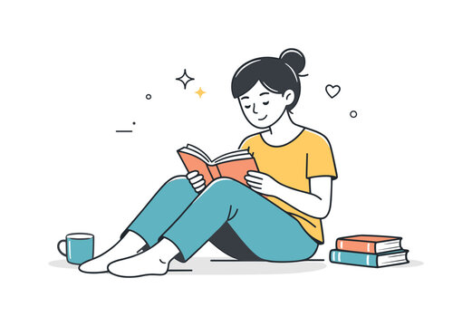 Serene Book Moment. Quiet reading time. A character enjoying a book in a relaxed pose, free from distractions. Calm focus and mindful pause in a