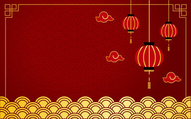 Chinese new year lantern festival chinese oriental  background red gold, vector Illustration