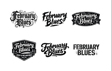 Obraz premium Typography Grid Variations. Moody winter February palette typography. Set lettering. harmonious lettering variations of the same emblematic concept, each with