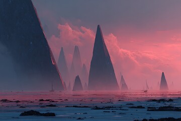 Pixelated Alien Landscape Sunset