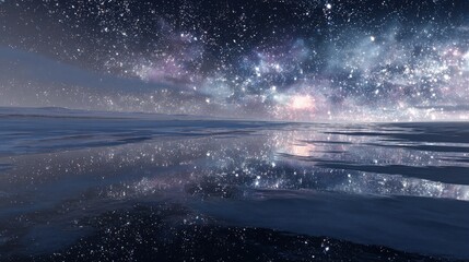 Starry Night Reflection On Frozen Lake