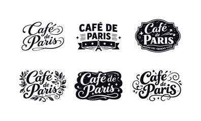 Fototapeta premium Parisian Lettering Artistry. Parisian cafe vibes. Set lettering. harmonious lettering variations of the same emblematic concept, each with different artistic