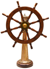 Wooden antique ship steering wheel isolated on white background © Sergey Bogomyako