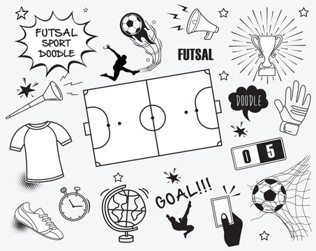 Hand drawn of Futsal ground or field . Futsal ground pitch top view, vector illustration