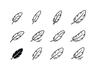 Fototapeta premium Light Feather Icons. Light Feathers. Line icon set of Light Feathers: delicate feather, thin plume, feather quill, soft feather, curved light feather, floating