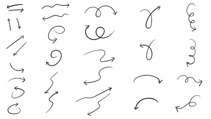Collection of Various Hand drawn Doodle Arrows and Pointers on White