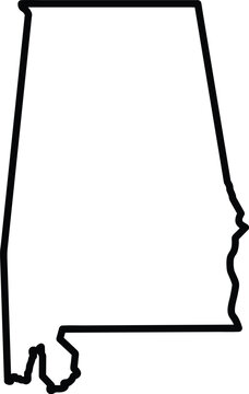 Black outline of Alabama state map for southern regional pride and USA travel geography design concepts isolated on white background