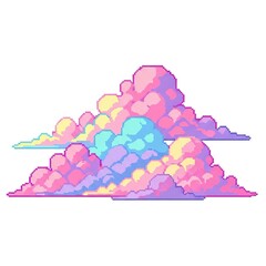 Colorful Pixel Cloud Illustration with Soft Pastel Pink Blue Yellow Hues