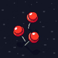 Pixel Art Red Push Pins on Dark Background for Office or Design Projects