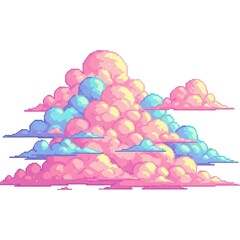 Colorful Cartoon Cloud Formation in Soft Pink and Blue Pastel Shades