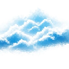 Pixelated Blue Cloud Pattern on White Background for Weather and Sky Designs