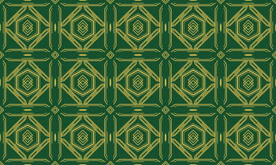 Obraz premium Luxury Art Deco Seamless Pattern with Green and Gold Geometric Lines