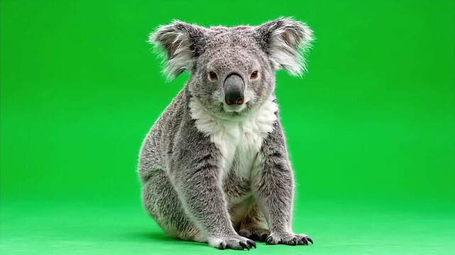 Adorable Australian Koala Bear Sitting on a Green Screen Background
