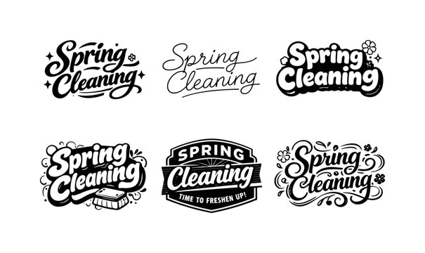 Harmonious Lettering Variations. Spring Cleaning. Set lettering. harmonious lettering variations of the same emblematic concept, each with different artistic