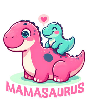 Cute Pink Dinosaur Mom with Baby and &ldquo;Mamasaurus&rdquo; Text