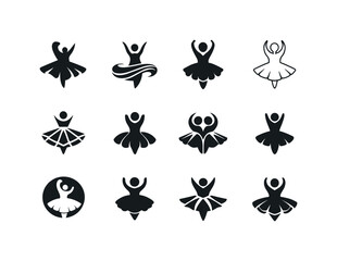 Children's Dance Icons. Children's dance. Icon set. Set Logo of children's dance: tutu skirt. harmonious logo variations of the same emblematic concept, each