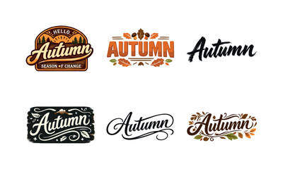 Obraz premium Autumn Lettering Variations. Handcrafted Autumn. Set lettering. harmonious lettering variations of the same emblematic concept, each with different artistic