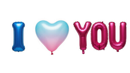 Colorful balloons forming i love you message isolated on transparent background