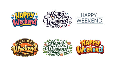 Fototapeta premium Weekend Lettering Styles. Happy weekend lettering. Set lettering. harmonious lettering variations of the same emblematic concept, each with different artistic