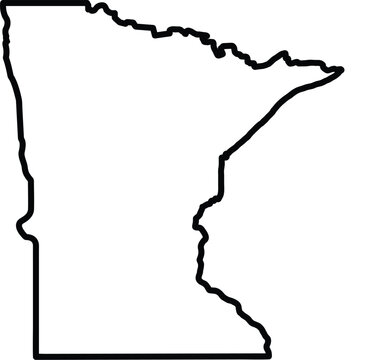 Minimalist Minnesota state map outline vector illustration featuring a clean black silhouette of the MN border for regional geography, local business branding, and north star state pride designs.