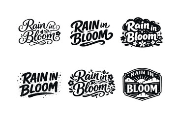 Fototapeta premium Creative Lettering Variations. Rain in bloom. Set lettering. harmonious lettering variations of the same emblematic concept, each with different artistic