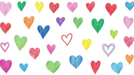 Colorful heart shapes in various sizes and colors isolated on transparent background
