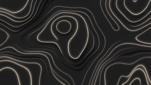Futuristic Black Liquid Terrain with Neon Edges, Seamless Topography Motion Graphics