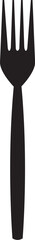 Black silhouette of a kitchen fork for culinary restaurant professional chef service and home dining design concepts isolated on a clean white background