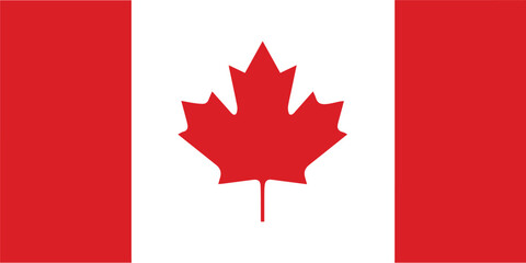 Official national flag of Canada with red maple leaf and bars for patriotic holiday and North American travel design concepts isolated on a white background
