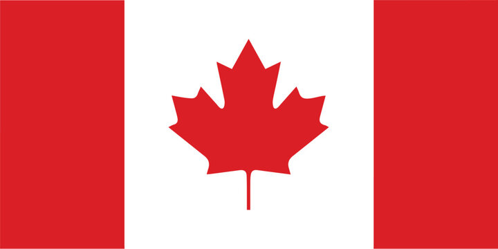 Official national flag of Canada with red maple leaf and bars for patriotic holiday and North American travel design concepts isolated on a white background