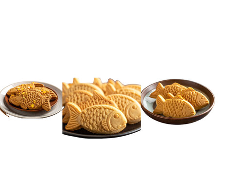 Fresh fish-shaped wafer cookies on a plate