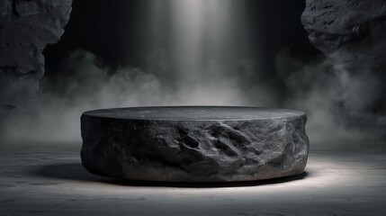 Empty black rock podium, pedestal for display mockup or products presentation