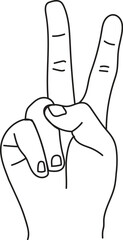 Black outline of a hand making the peace sign gesture for harmony freedom and non-violence social statement design concepts isolated on white