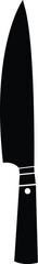 Minimalist black silhouette of a kitchen knife for culinary cooking and restaurant professional chef service design concepts isolated on a white background