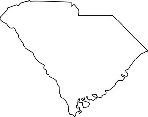 Minimalist Black Outline Map of South Carolina for Regional Identity and Geographic Travel Design Concepts Isolated on White Background