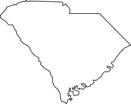 Minimalist Black Outline Map of South Carolina for Regional Identity and Geographic Travel Design Concepts Isolated on White Background