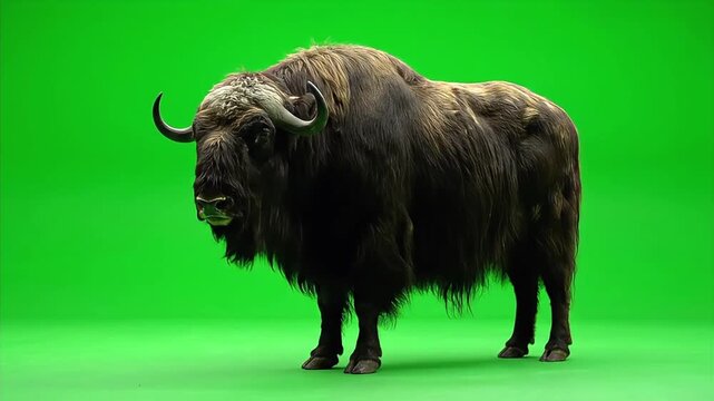 Majestic Muskox Standing Still on a Green Screen Background