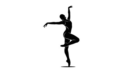 Vector illustration of a black silhouette of a dancer in a dynamic pose on a white background.